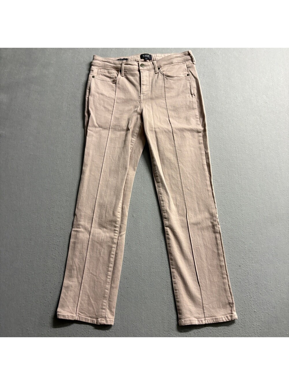 NYDJ Sheri Slim Jeans Womens Size 4 Beige Pink Stretch Front Seam Denim